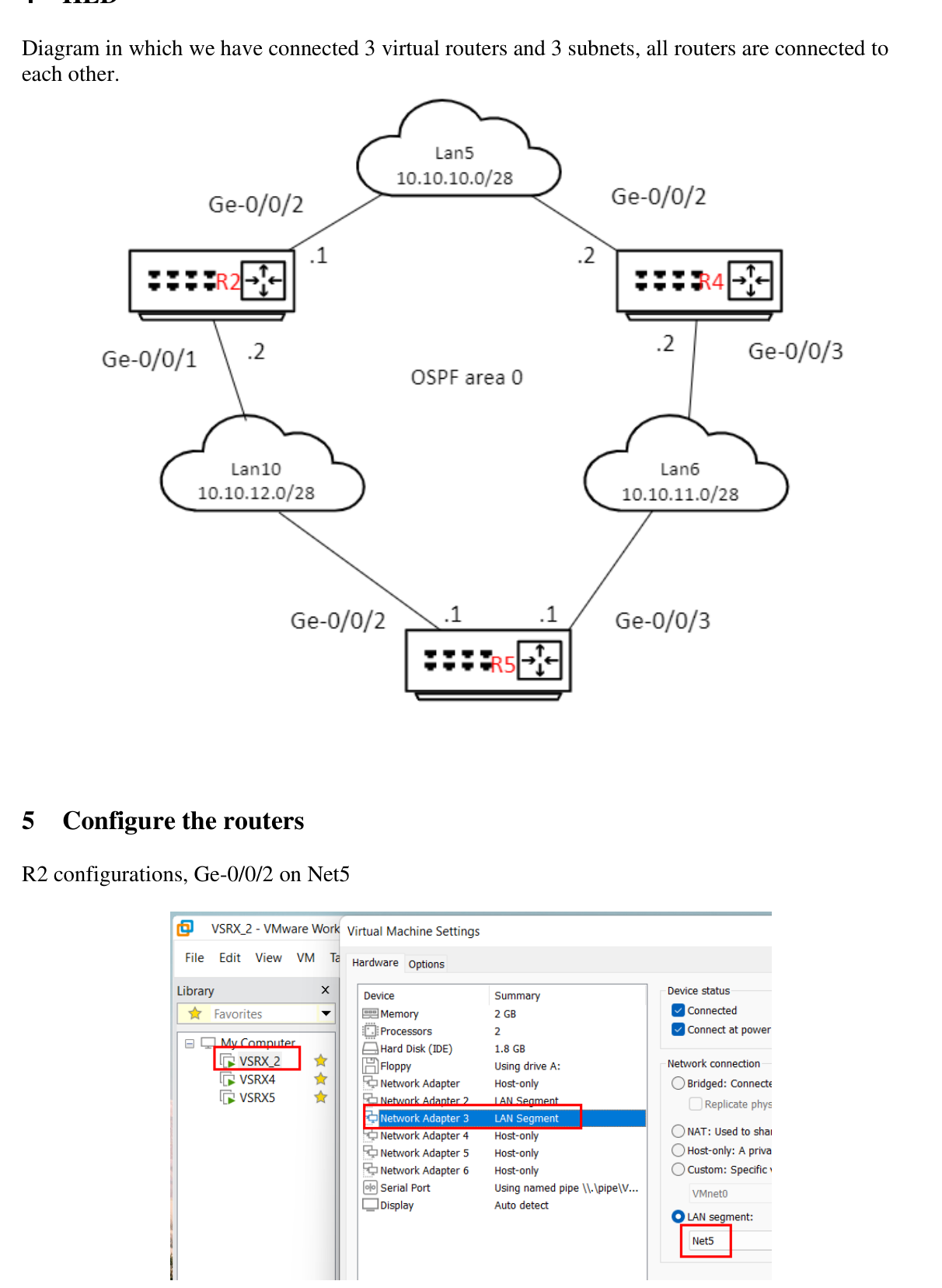 OSPF topology and VMware mapping from the Juniper vSRX Network Services Lab