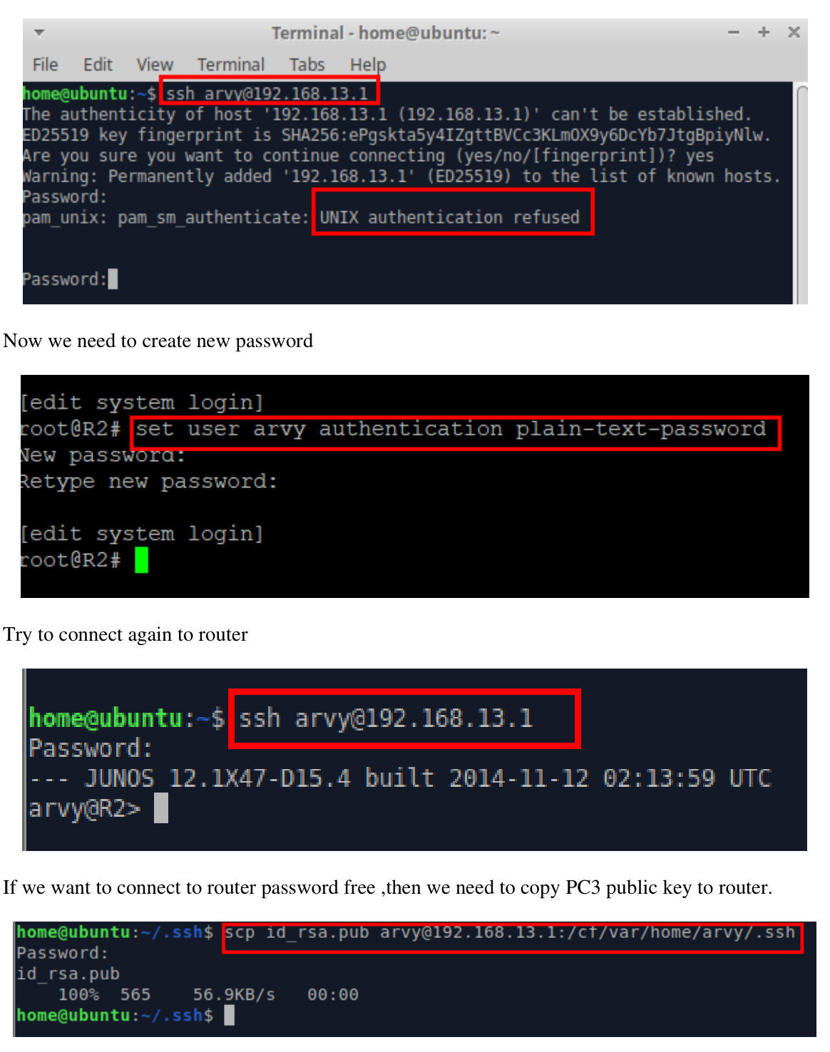 SSH administration workflow from the Juniper vSRX Network Services Lab