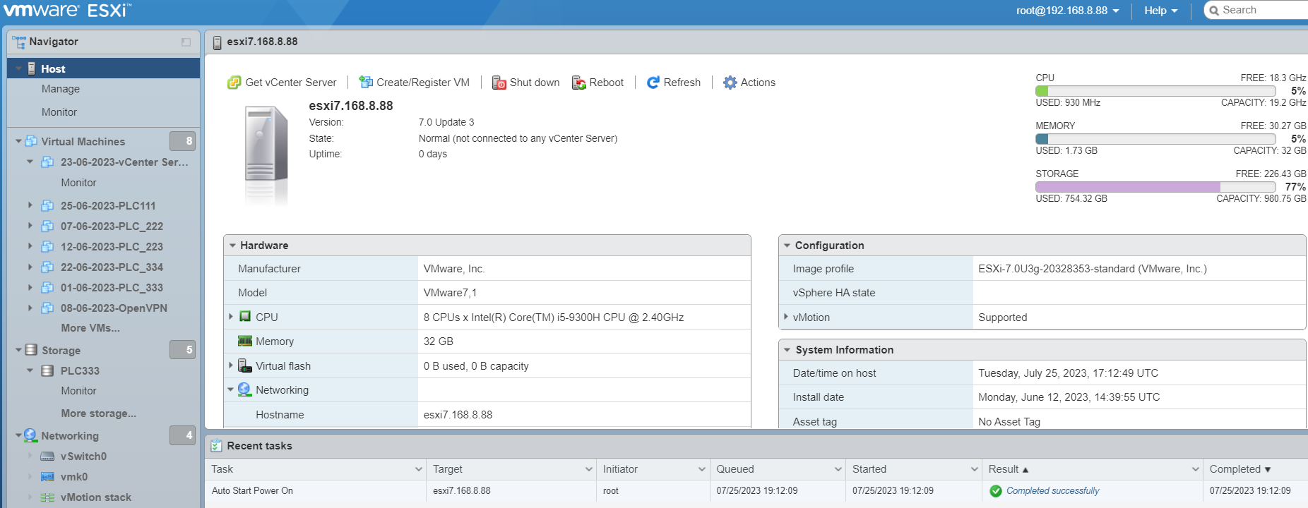 ESXi host overview from the Virtual Machine Infrastructure Project
