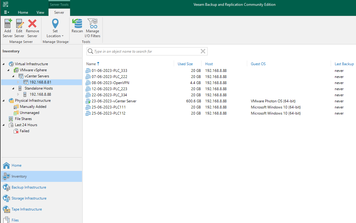 Veeam backup overview from the Virtual Machine Infrastructure Project